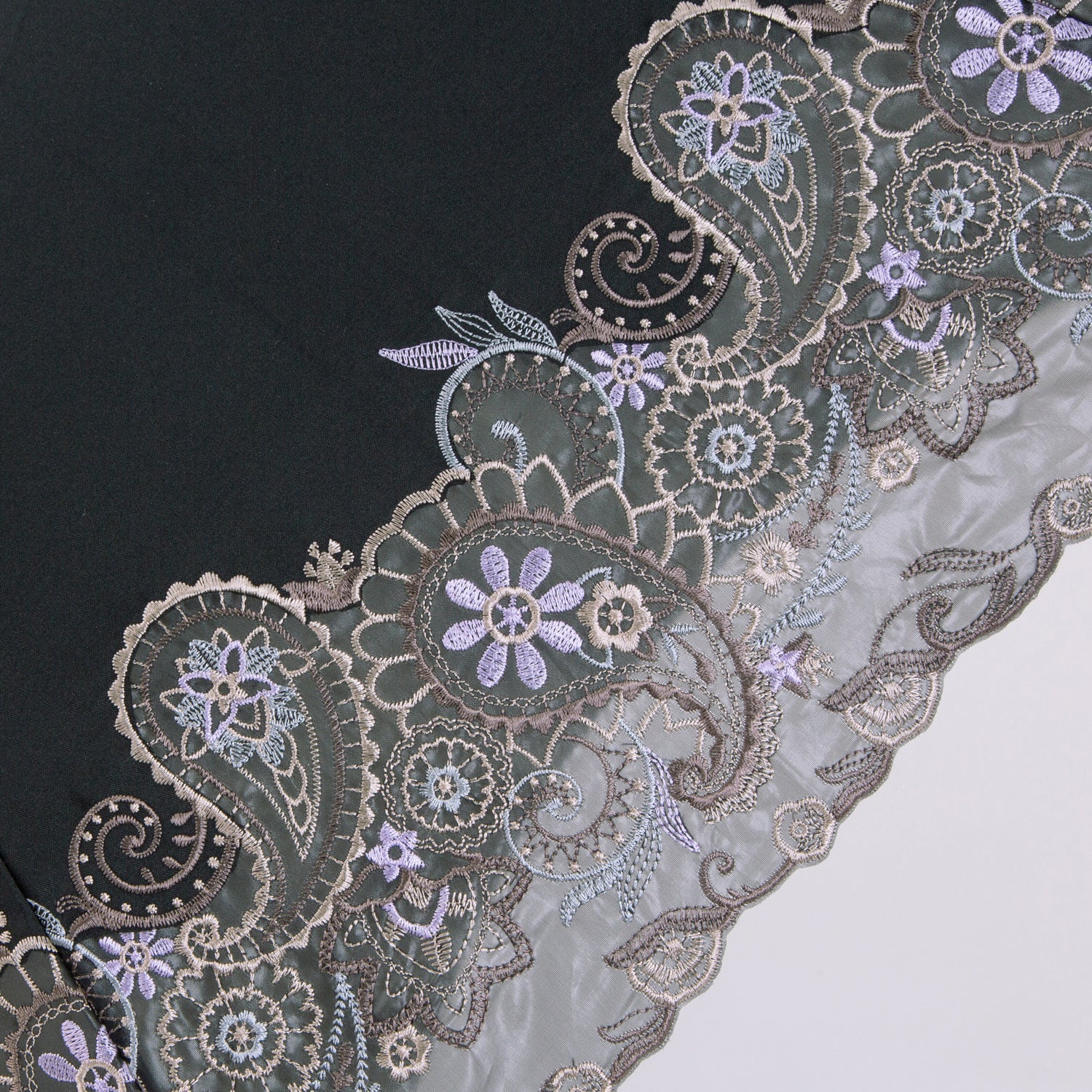 更紗ペーズリーオーガンジー カットワーク刺繍かわず張り 晴雨兼用ショート折日傘