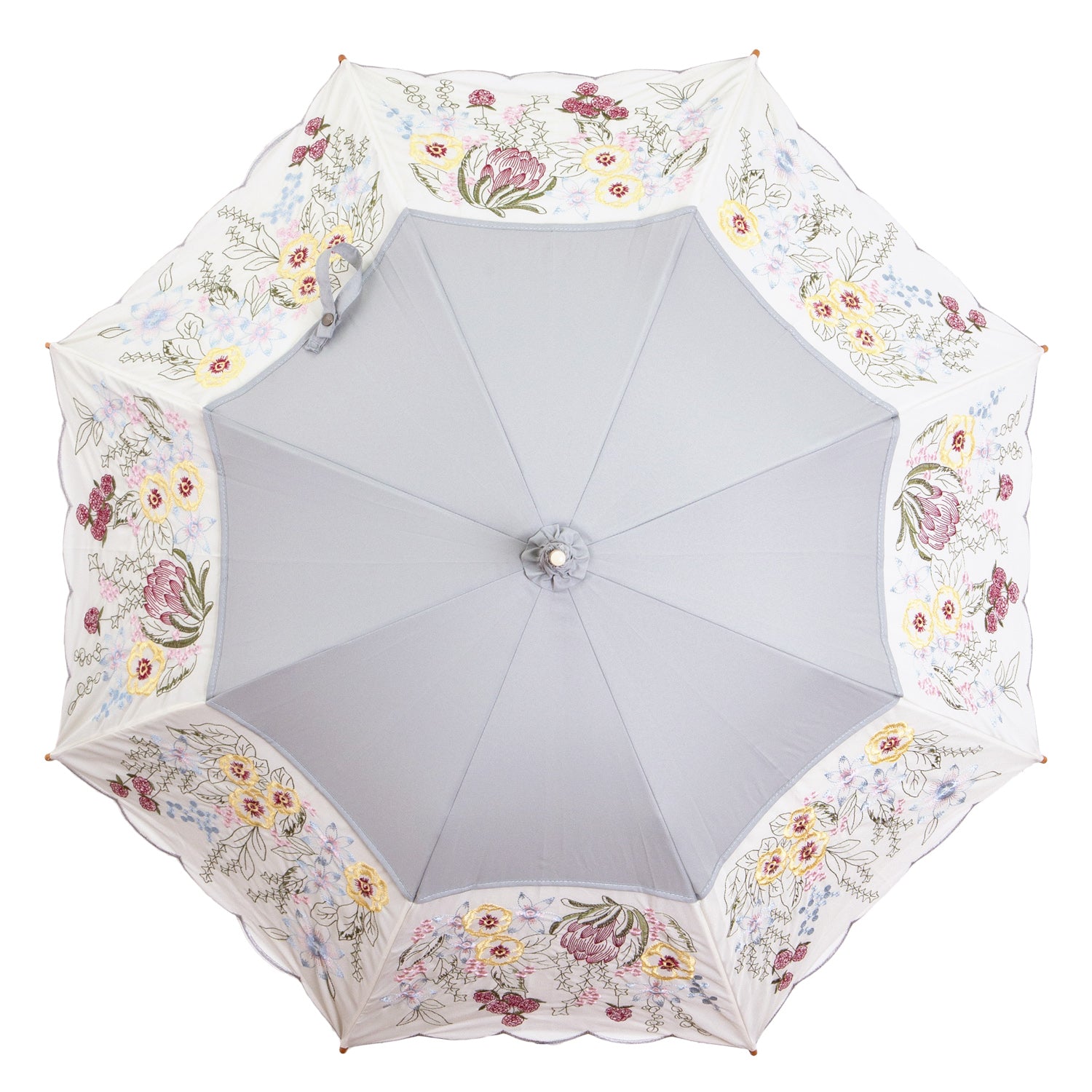 花束みたいな刺繍 かわず張り晴雨兼用長日傘