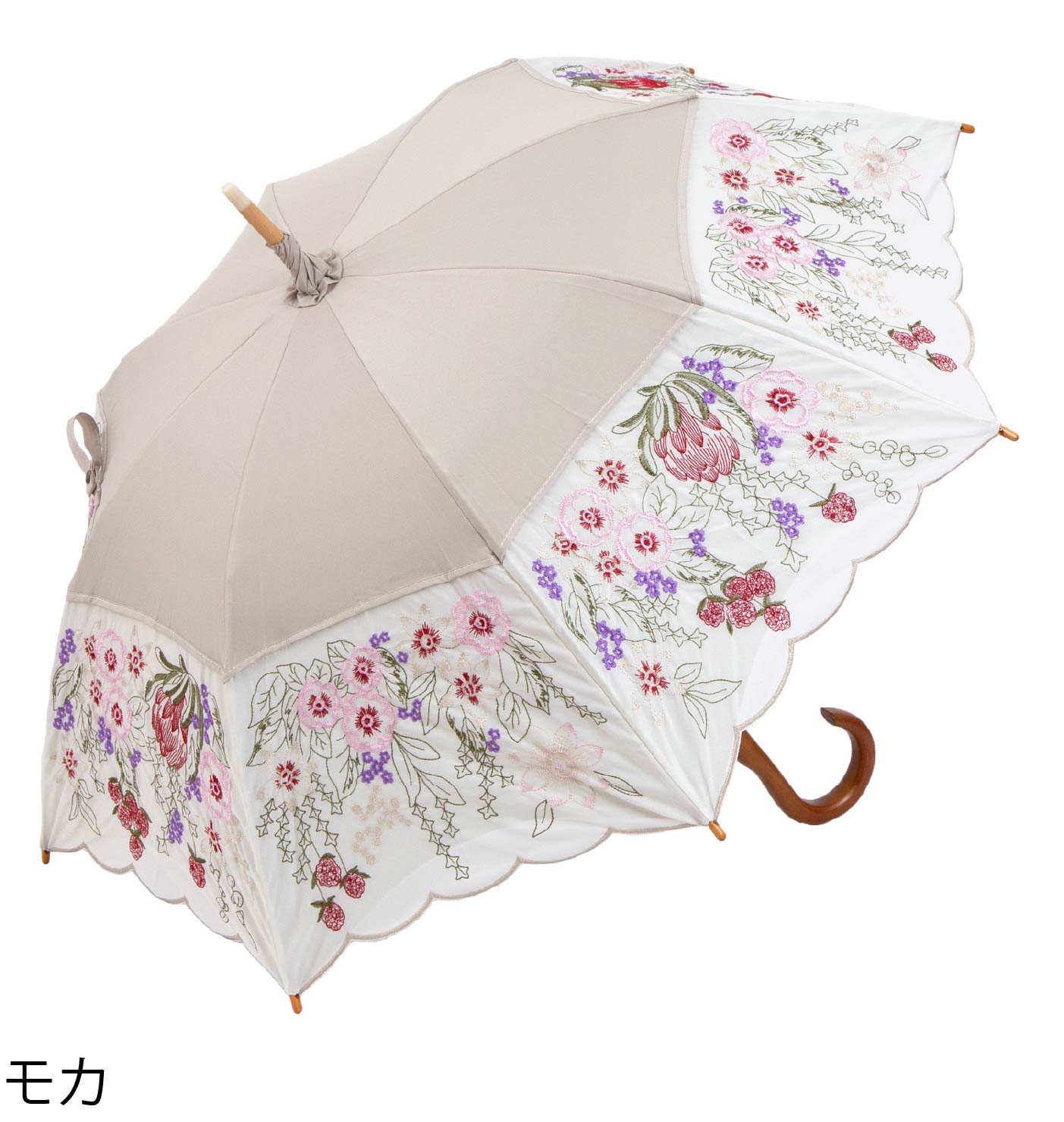 花束みたいな刺繍 かわず張り晴雨兼用長日傘