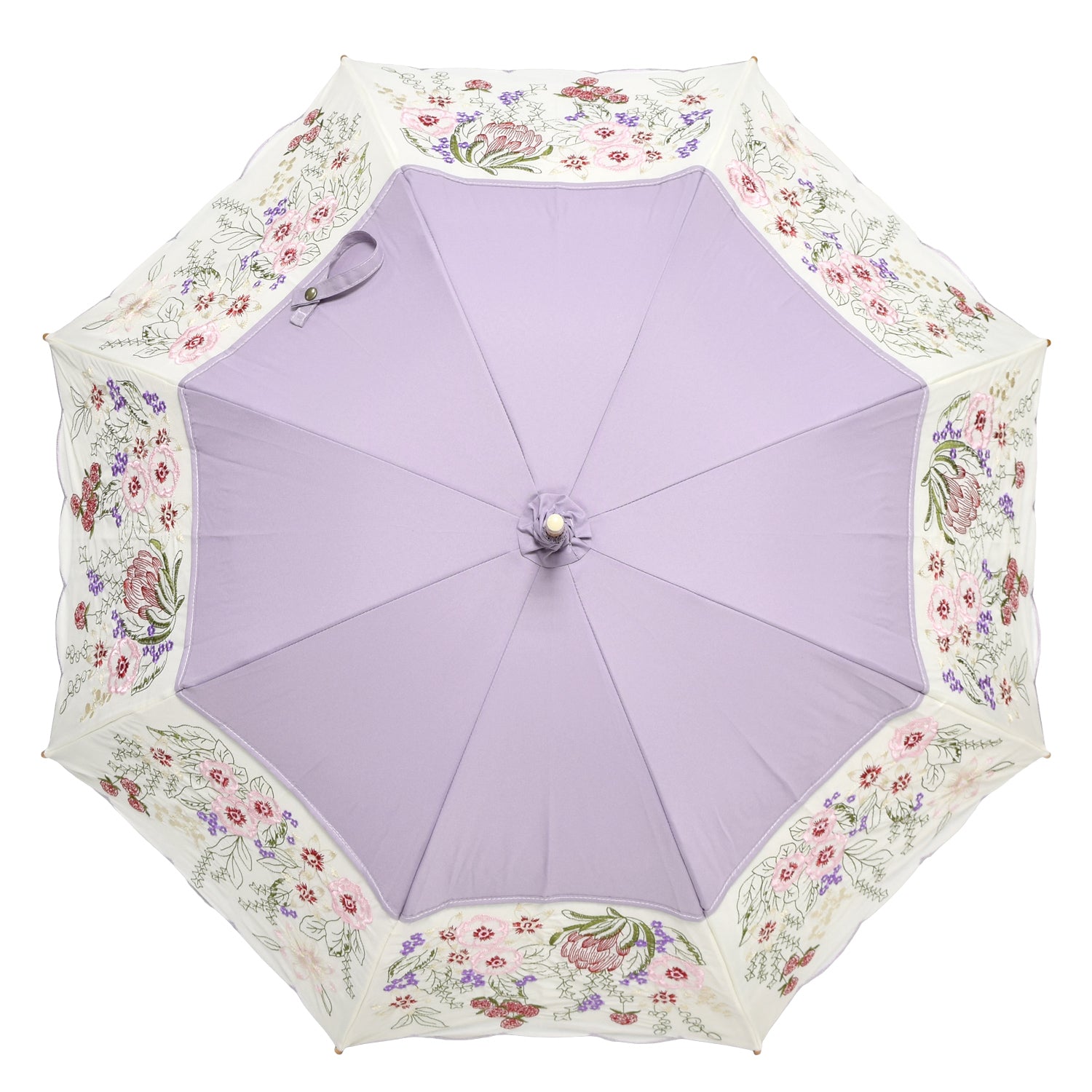 花束みたいな刺繍 かわず張り晴雨兼用長日傘