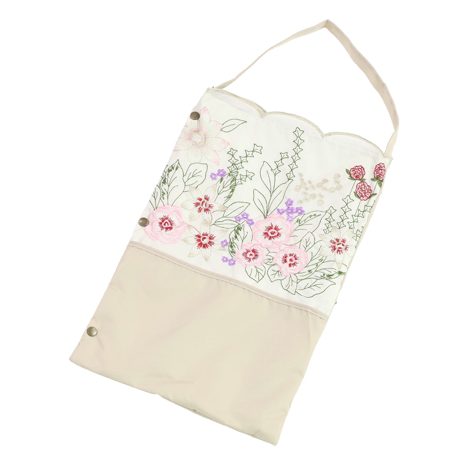 花束みたいな刺繍 かわず張り晴雨兼用ショート折日傘