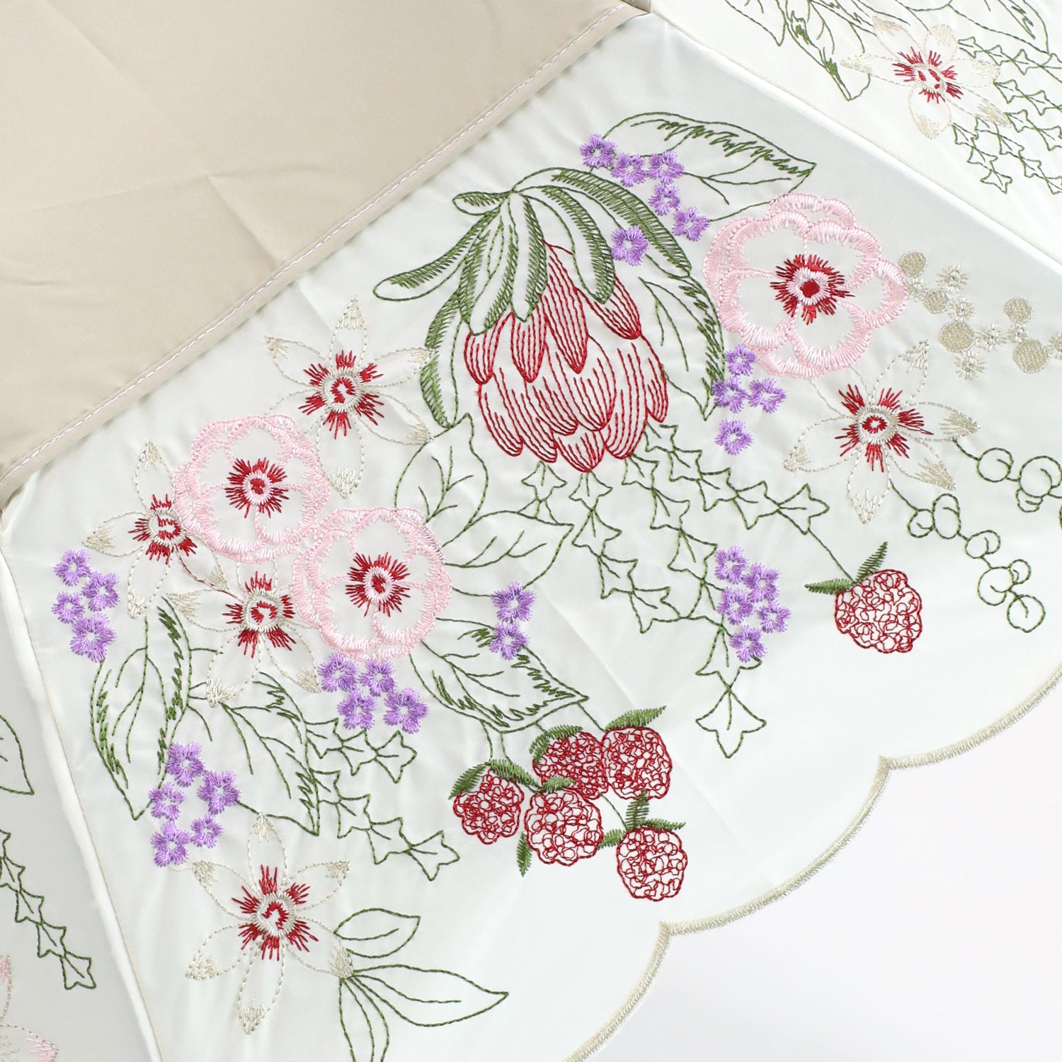 花束みたいな刺繍 かわず張り晴雨兼用ショート折日傘
