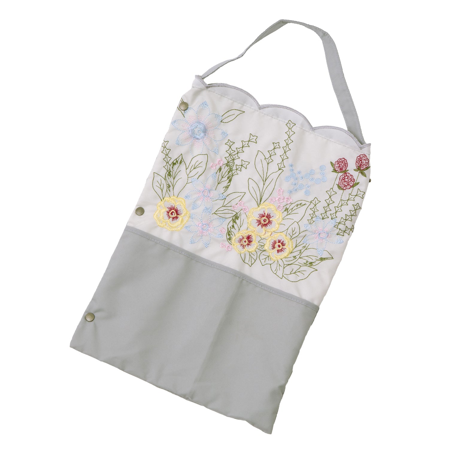 花束みたいな刺繍 かわず張り晴雨兼用ショート折日傘