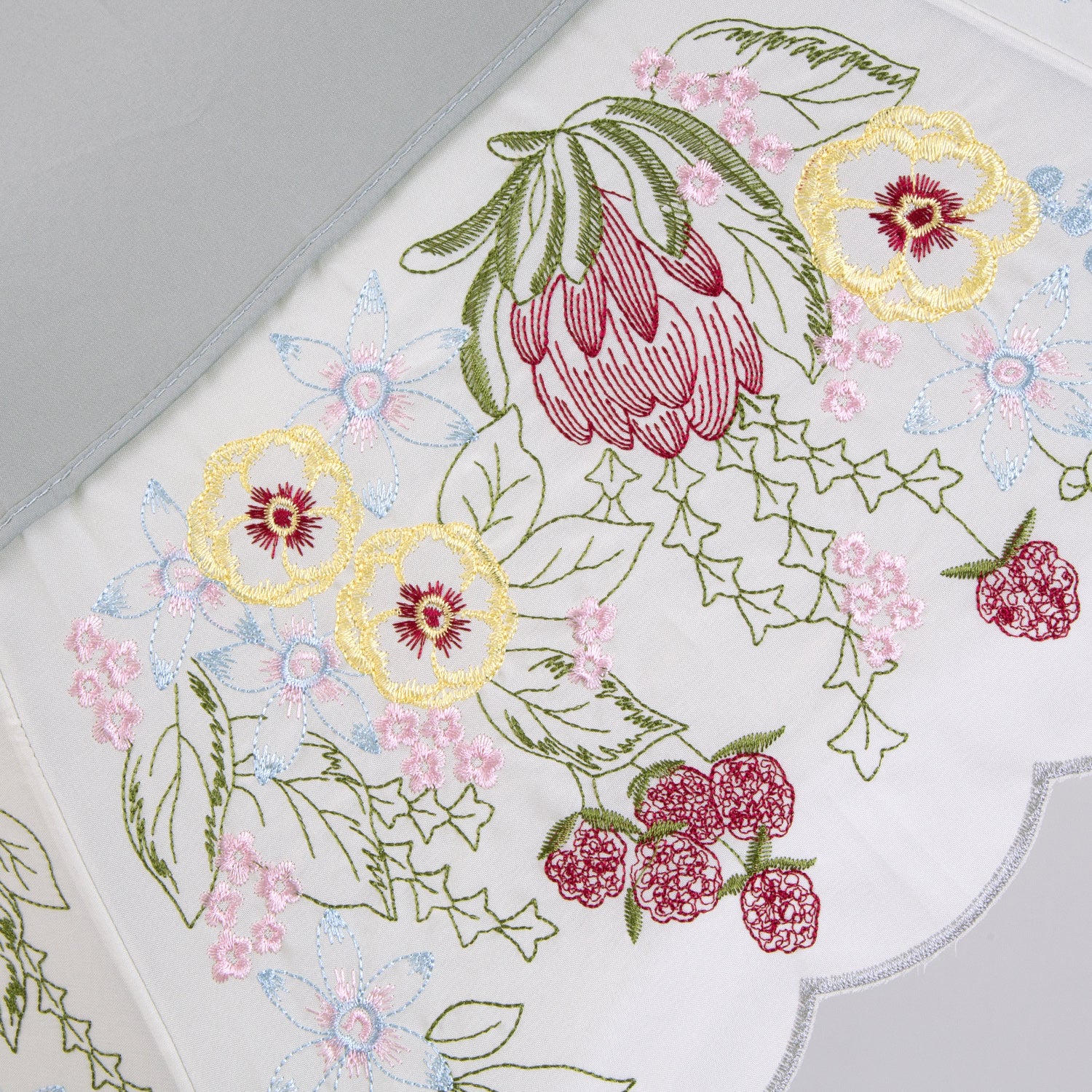 花束みたいな刺繍 かわず張り晴雨兼用ショート折日傘