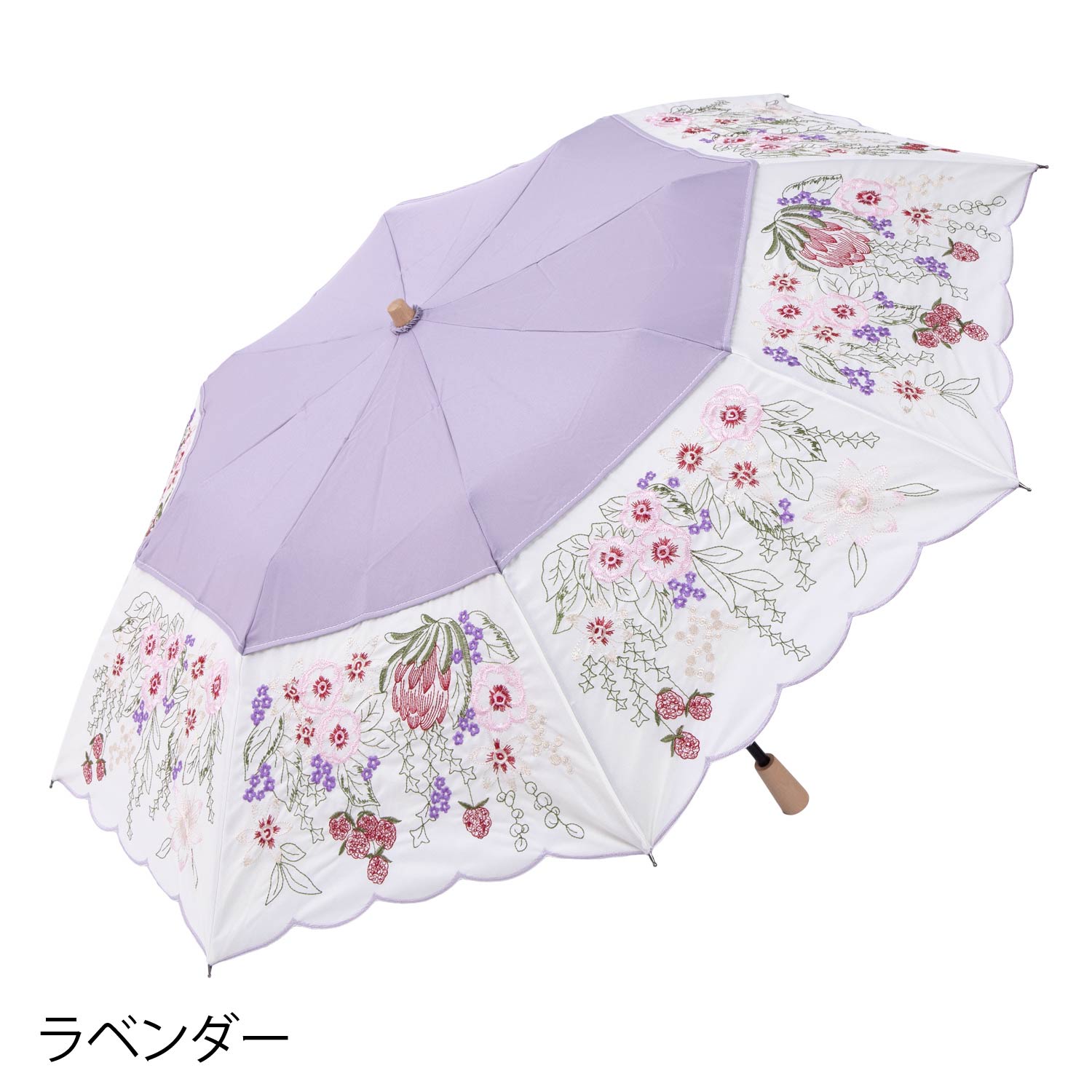 花束みたいな刺繍 かわず張り晴雨兼用ショート折日傘