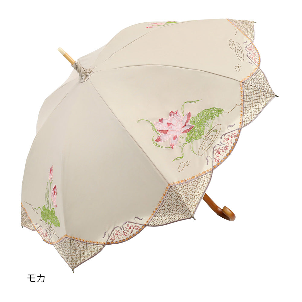 蓮花オーガンジーカットワーク刺繍かわず張り晴雨兼用 長日傘