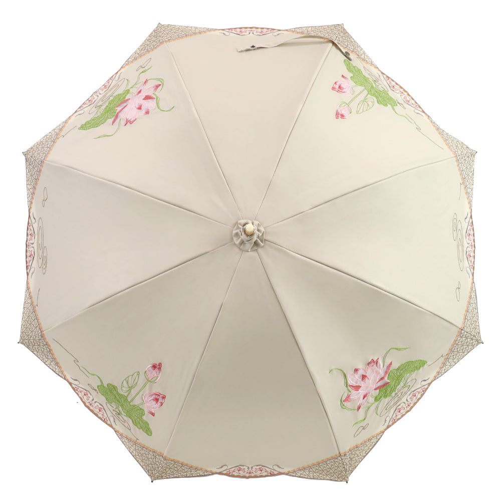 蓮花オーガンジーカットワーク刺繍かわず張り晴雨兼用 長日傘