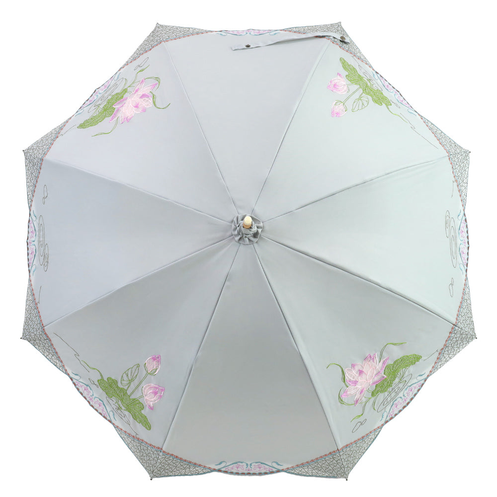 蓮花オーガンジーカットワーク刺繍かわず張り晴雨兼用 長日傘