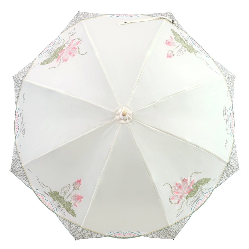 蓮花オーガンジーカットワーク刺繍かわず張り晴雨兼用 長日傘