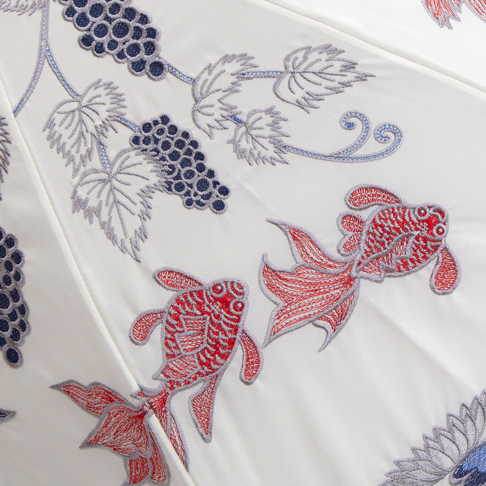 Kiyanサマーウォーターオーガンジーカットワーク刺繍 かわず張り長日傘