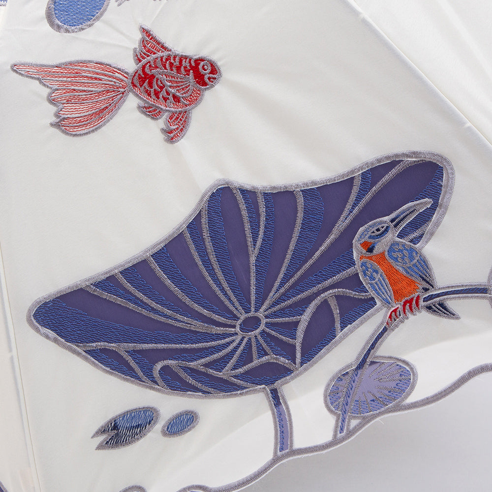 Kiyanサマーウォーターオーガンジーカットワーク刺繍 かわず張りショート折日傘