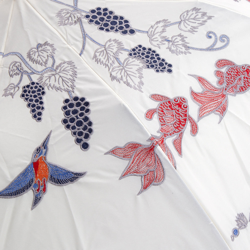 Kiyanサマーウォーターオーガンジーカットワーク刺繍 かわず張りショート折日傘