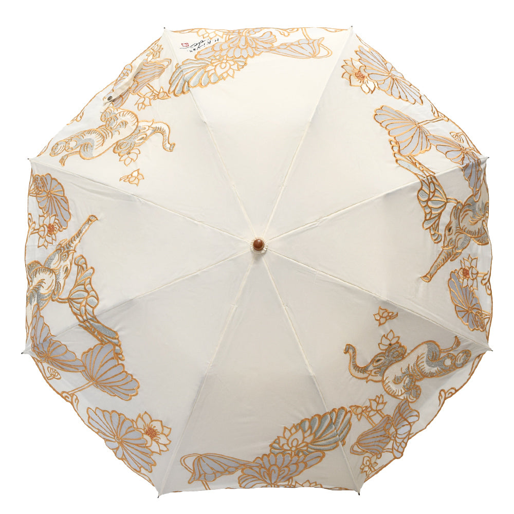 Kiyanホワイトエレファントオーガンジーカットワーク刺繍 かわず張り長日傘