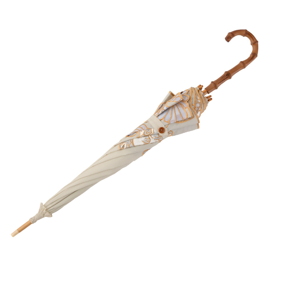 Kiyanホワイトエレファントオーガンジーカットワーク刺繍 かわず張り長日傘