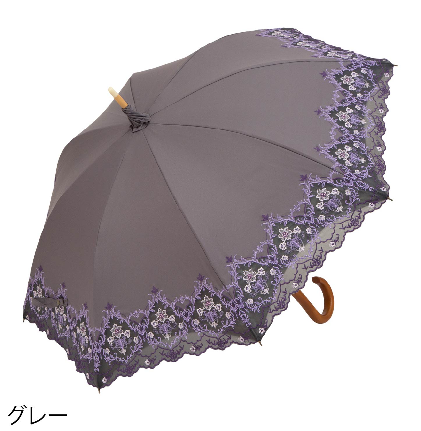 ダマスクオーガンジーカットワーク刺繍かわず張り晴雨兼用長日傘