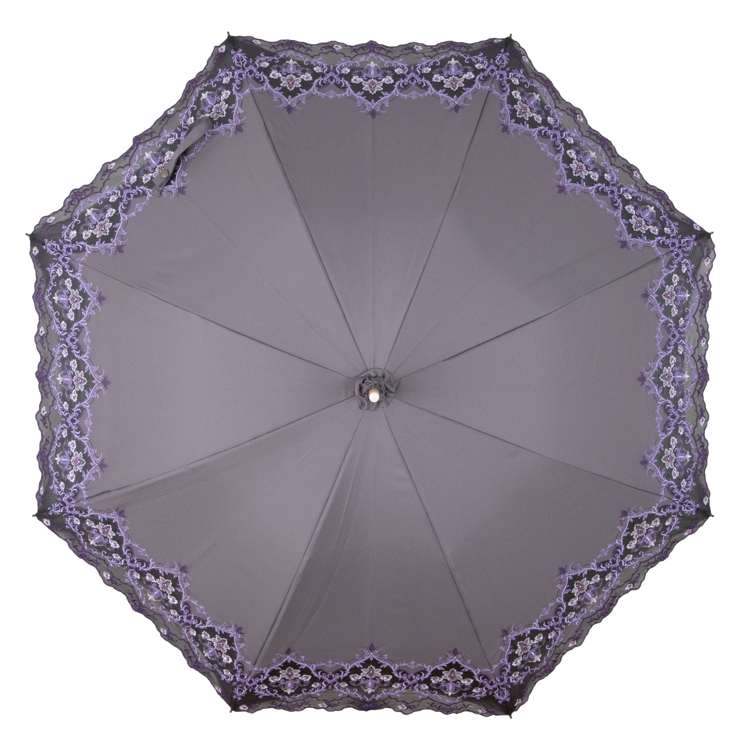 ダマスクオーガンジーカットワーク刺繍かわず張り晴雨兼用長日傘