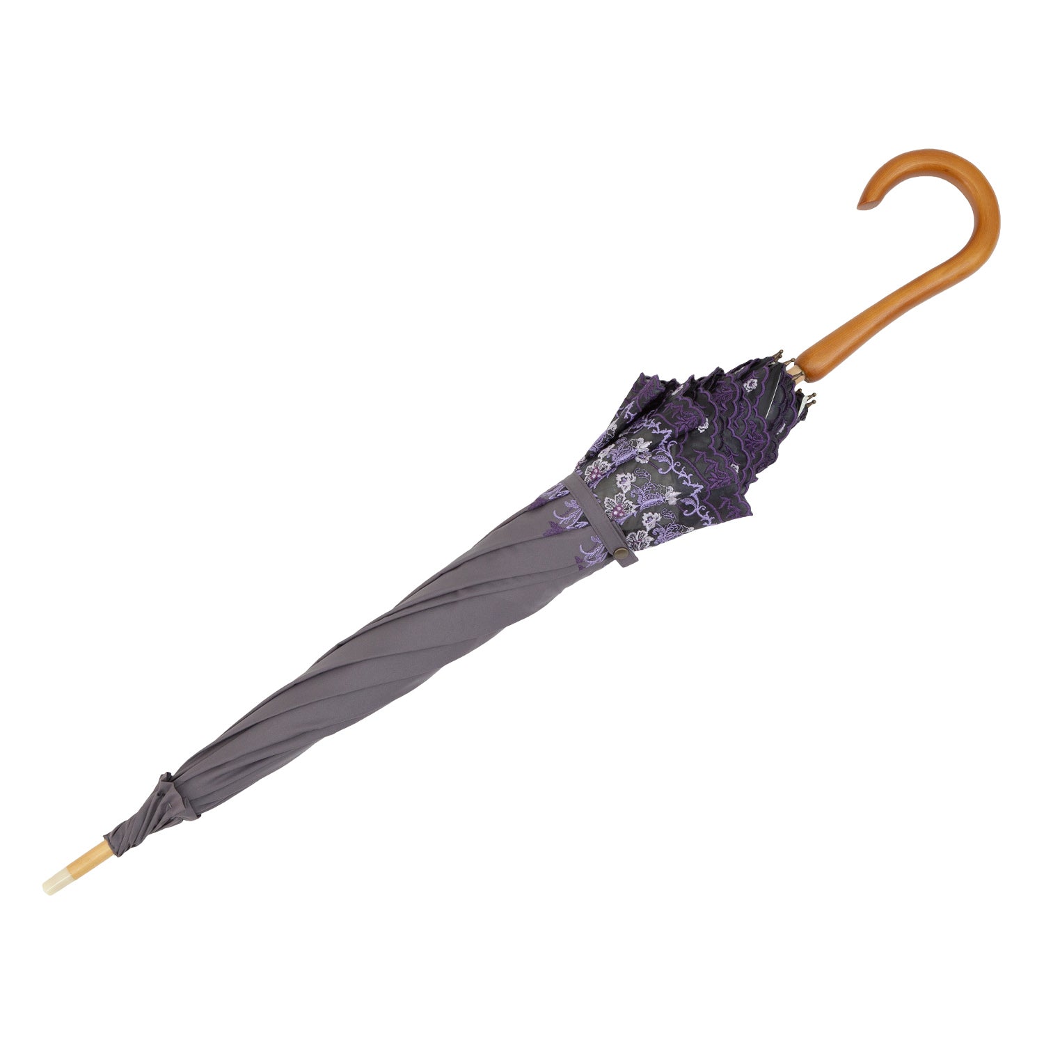 ダマスクオーガンジーカットワーク刺繍かわず張り晴雨兼用長日傘