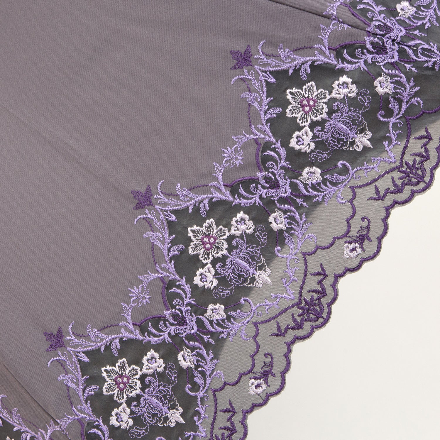 ダマスクオーガンジーカットワーク刺繍かわず張り晴雨兼用長日傘