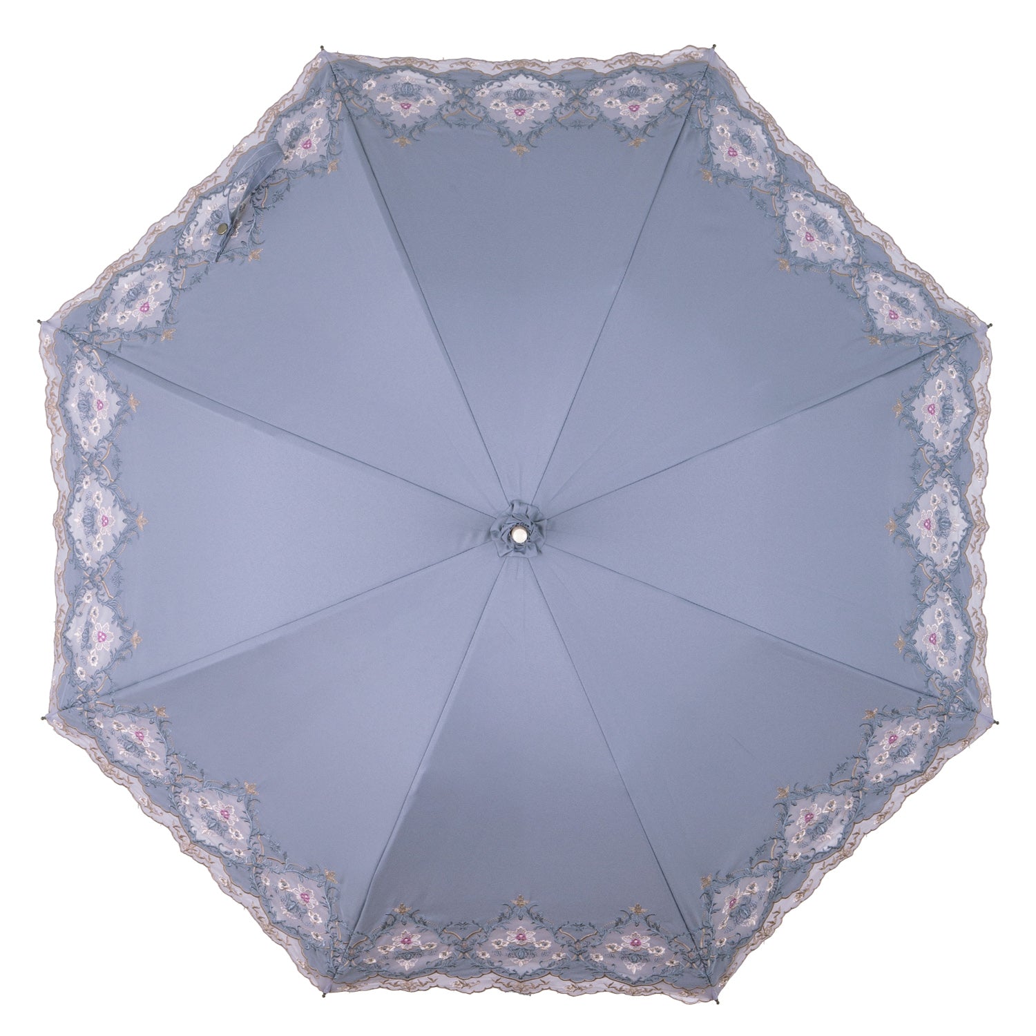 ダマスクオーガンジーカットワーク刺繍かわず張り晴雨兼用長日傘