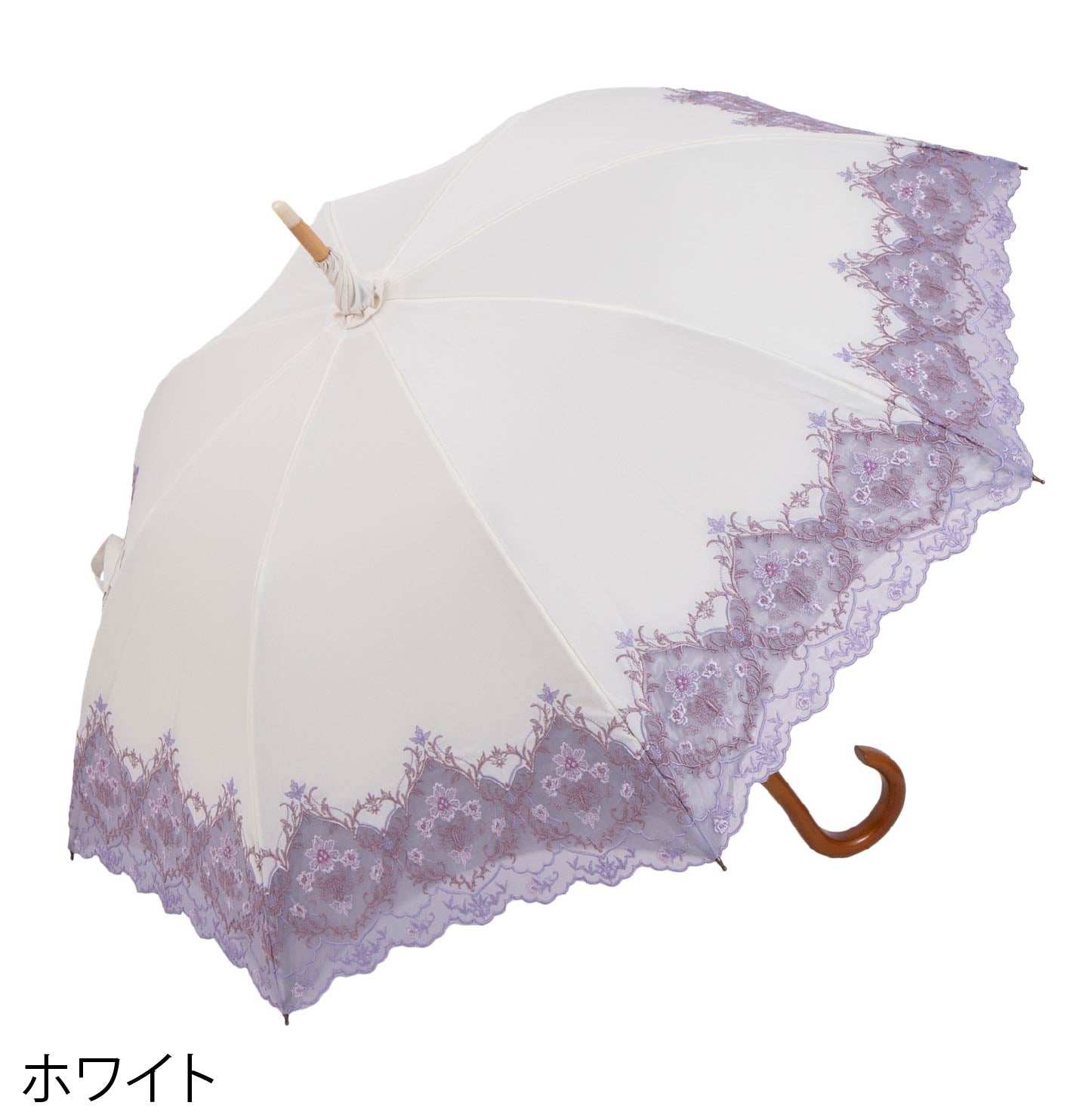 ダマスクオーガンジーカットワーク刺繍かわず張り晴雨兼用長日傘