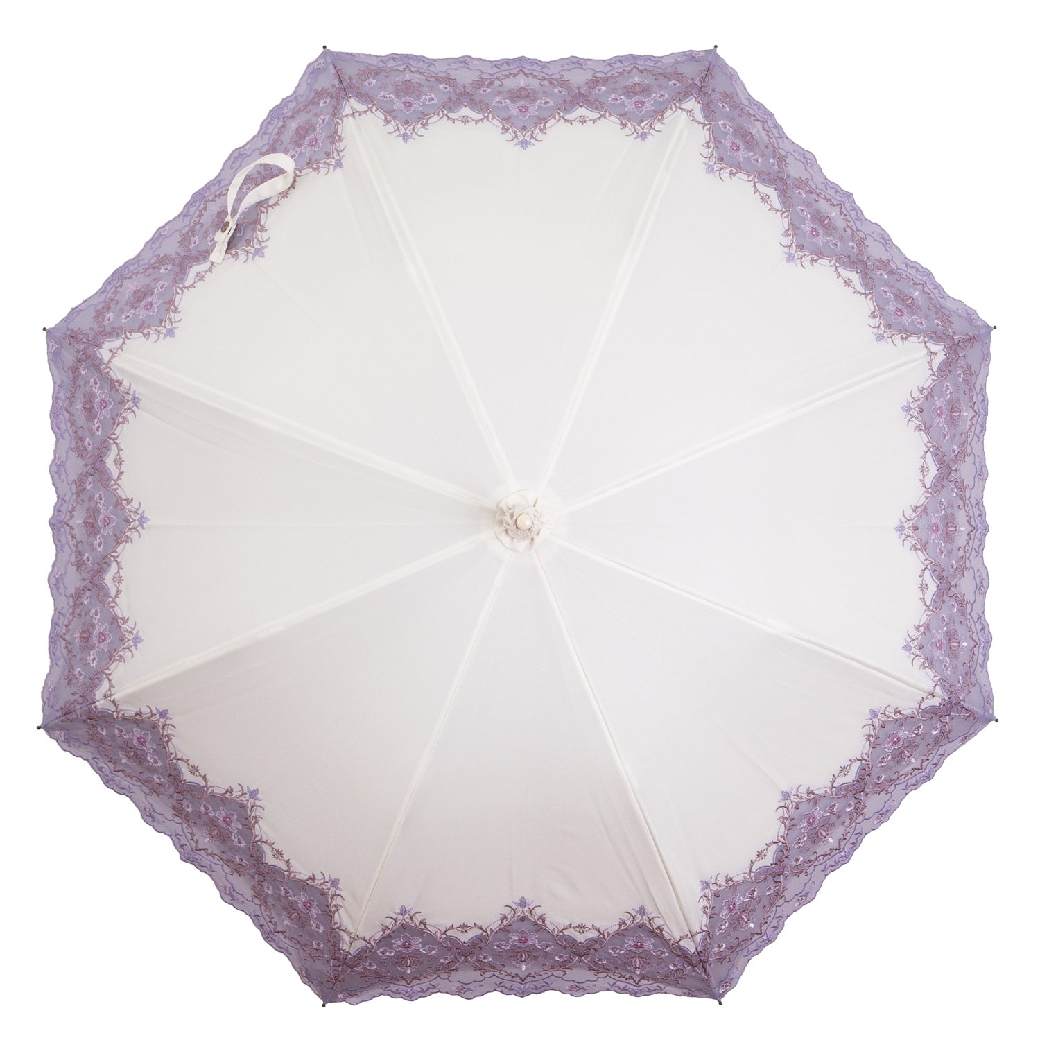 ダマスクオーガンジーカットワーク刺繍かわず張り晴雨兼用長日傘