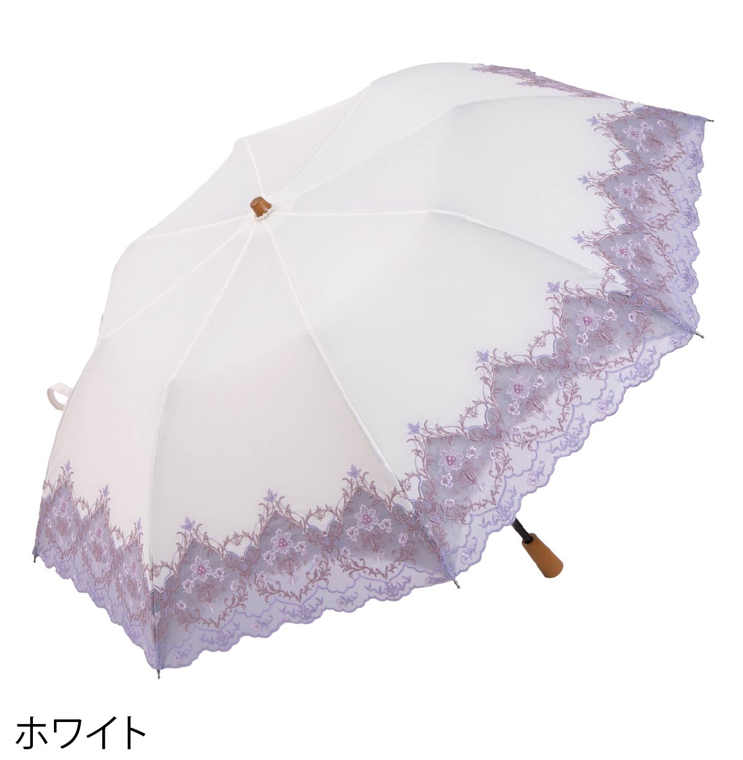 ダマスクオーガンジーカットワーク刺繍かわず張り晴雨兼用ショート折りたたみ日傘