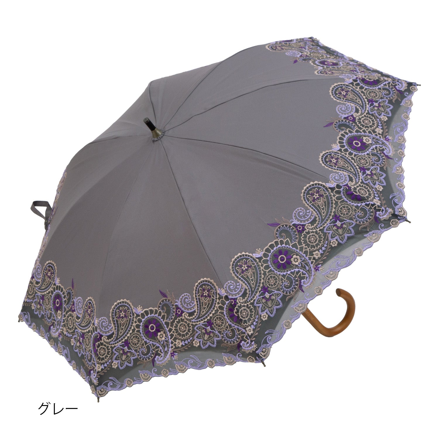 更紗ペイズリーオーガンジー カットワーク刺繍かわず張り 晴雨兼用ショート長日傘
