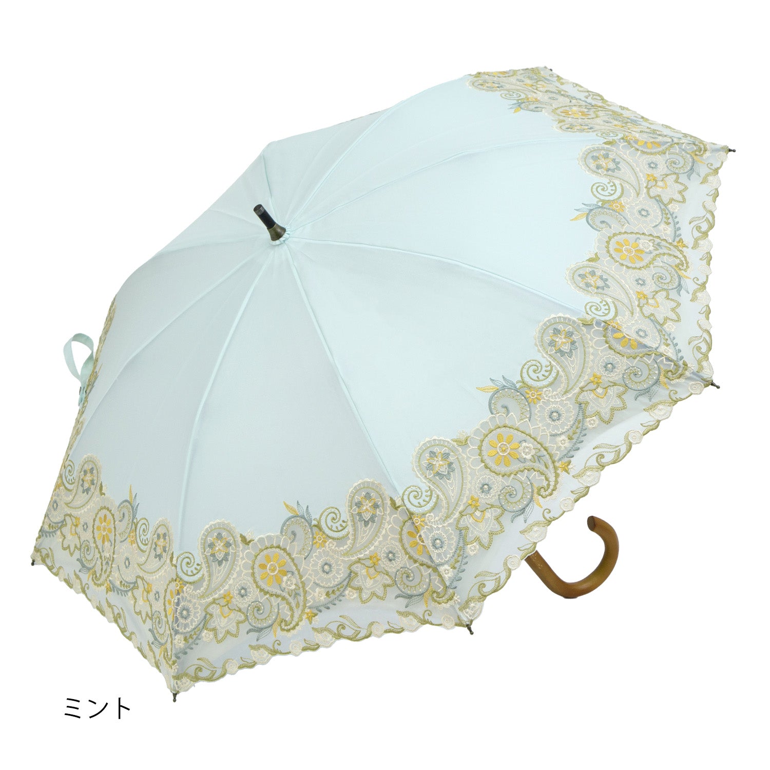 更紗ペイズリーオーガンジー カットワーク刺繍かわず張り 晴雨兼用ショート長日傘