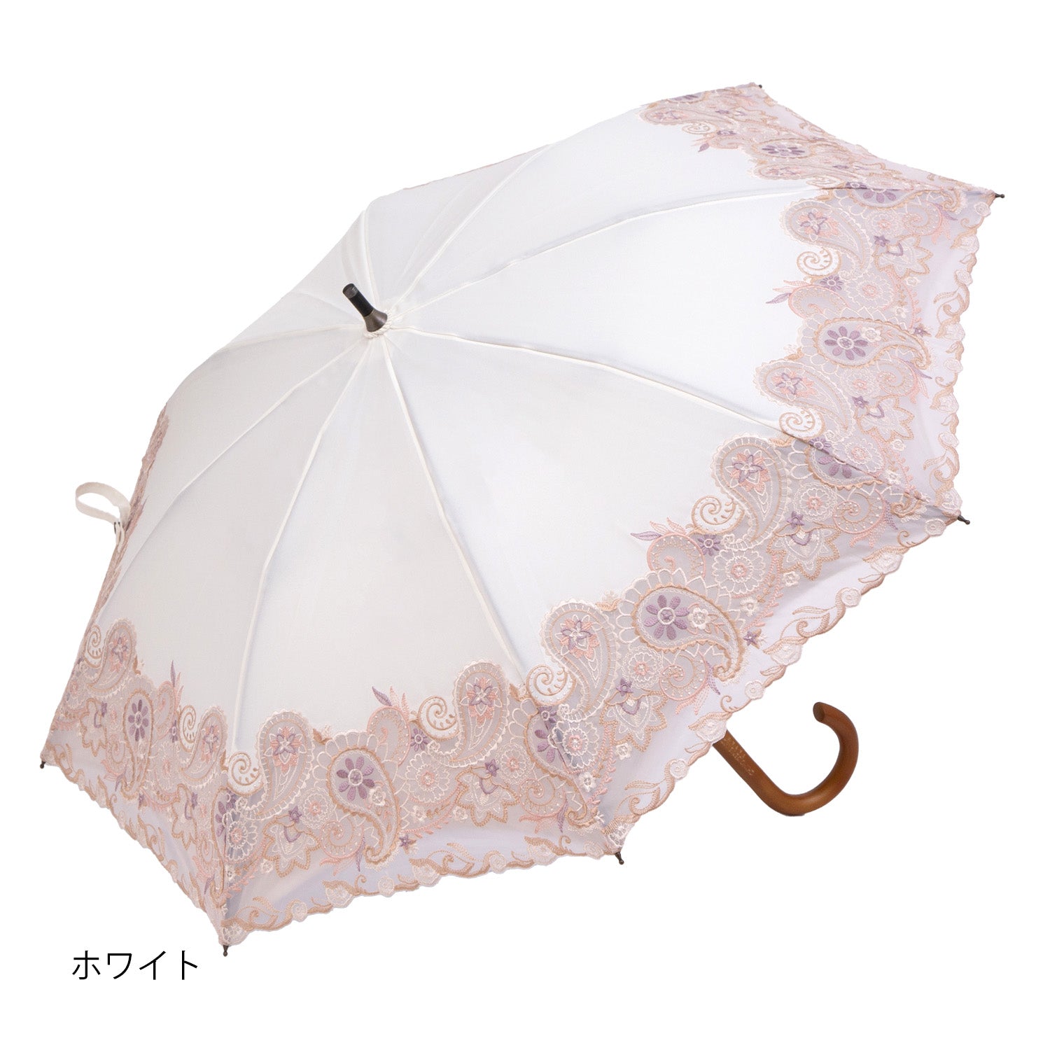 更紗ペイズリーオーガンジー カットワーク刺繍かわず張り 晴雨兼用ショート長日傘