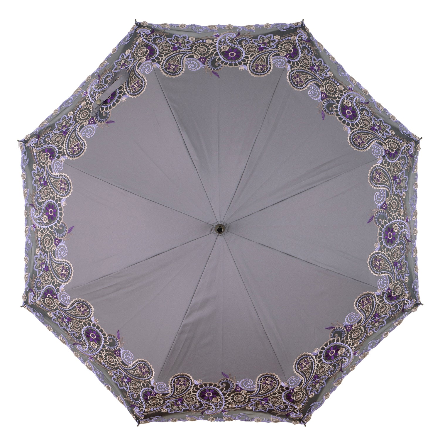 更紗ペイズリーオーガンジー カットワーク刺繍かわず張り 晴雨兼用ショート長日傘