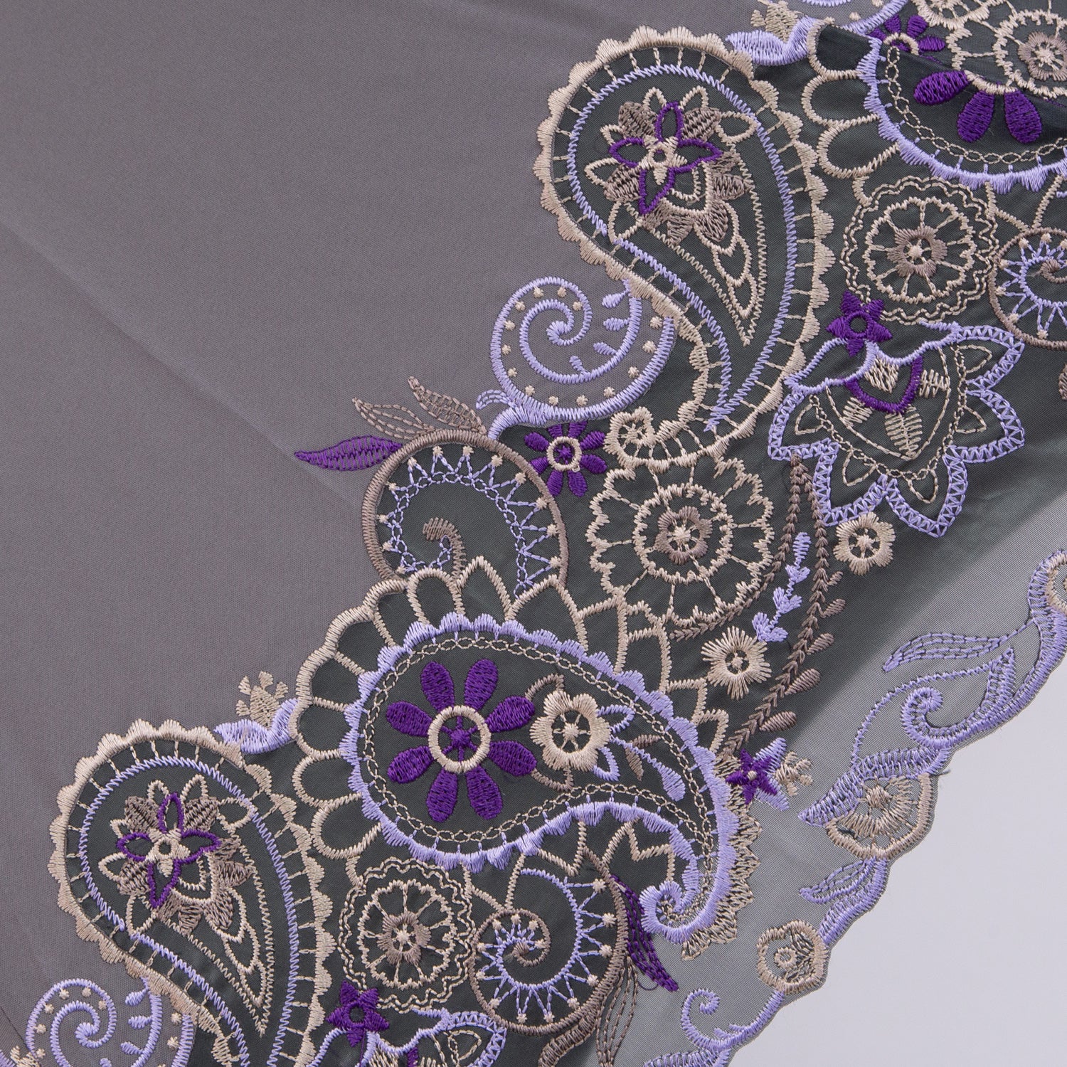 更紗ペイズリーオーガンジー カットワーク刺繍かわず張り 晴雨兼用ショート長日傘