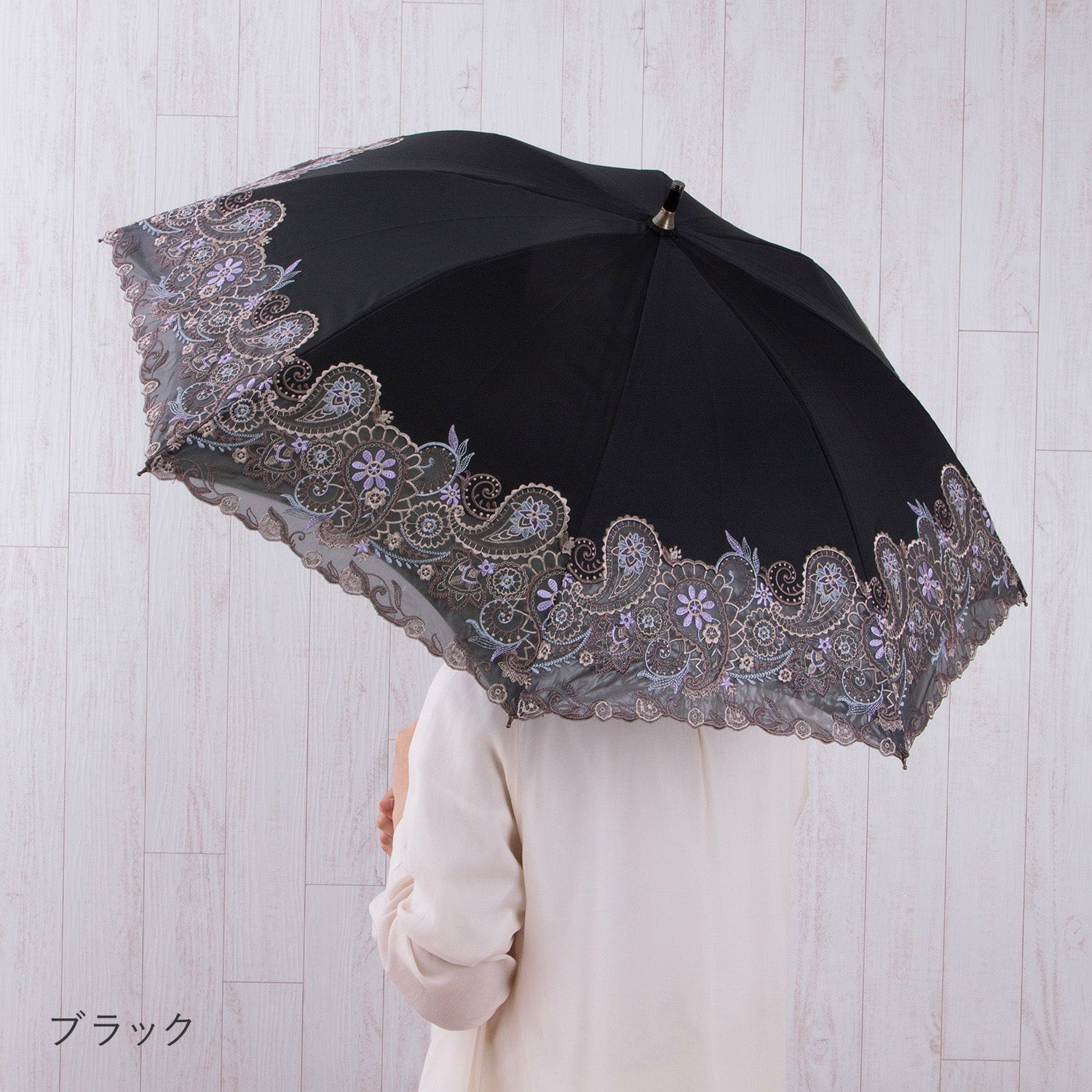 更紗ペイズリーオーガンジー カットワーク刺繍かわず張り 晴雨兼用ショート長日傘