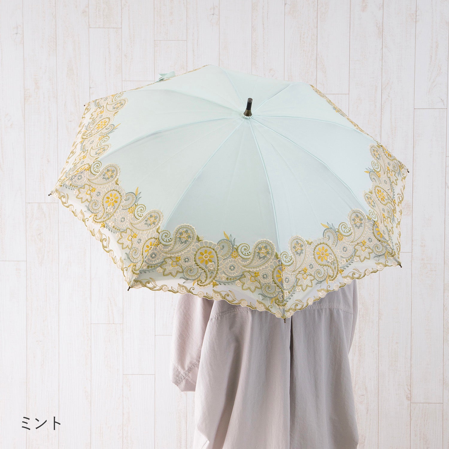 更紗ペイズリーオーガンジー カットワーク刺繍かわず張り 晴雨兼用ショート長日傘