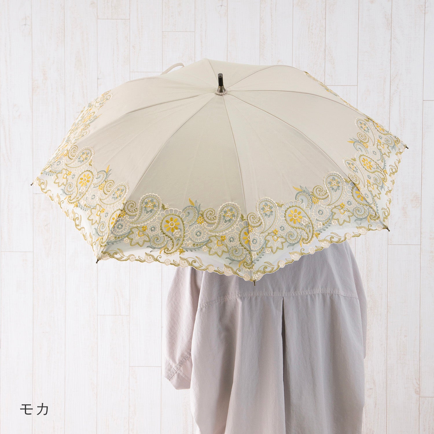 更紗ペイズリーオーガンジー カットワーク刺繍かわず張り 晴雨兼用ショート長日傘