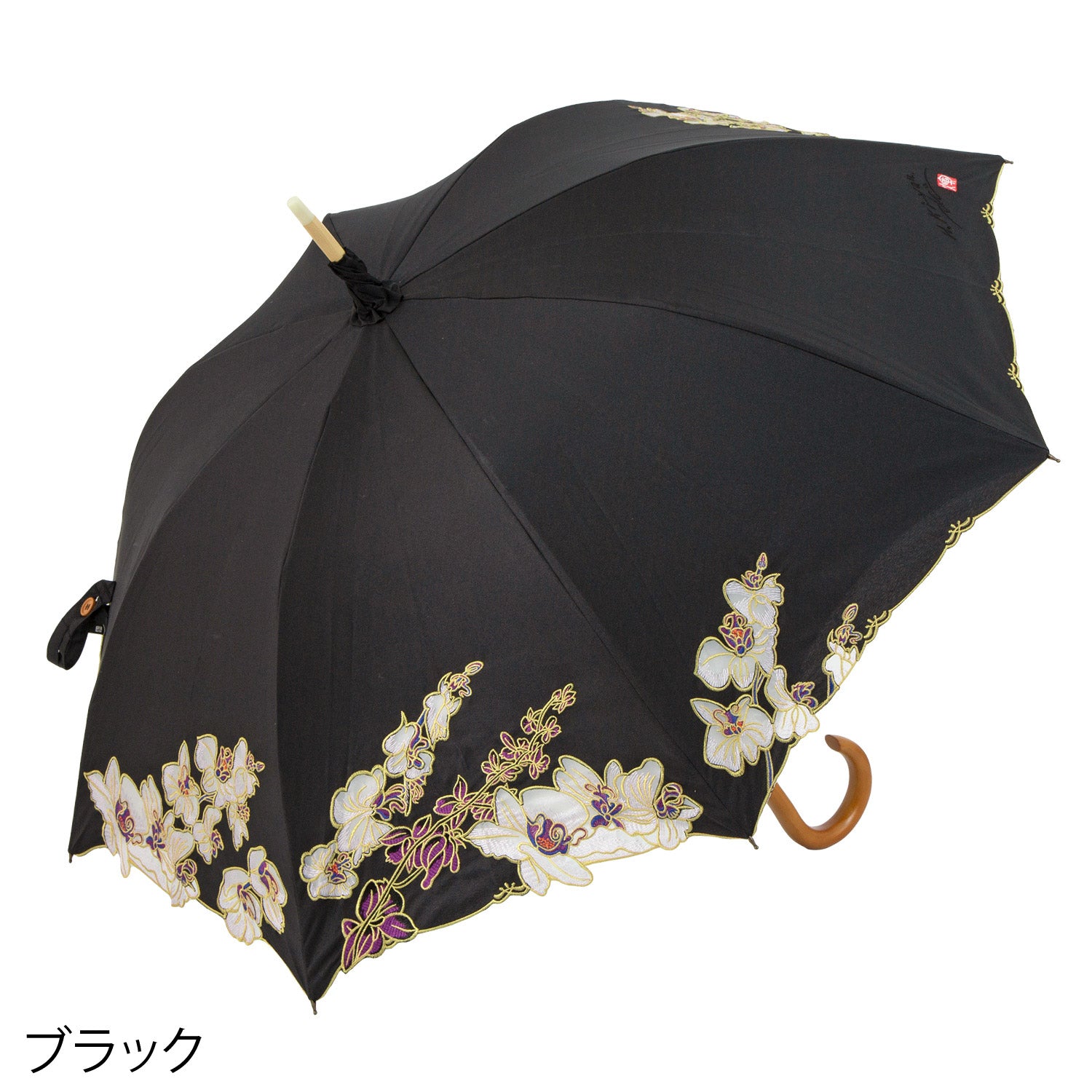 キーヤン 胡蝶蘭オーガンジーカットワーク刺繍 かわず張り 晴雨兼用長日傘