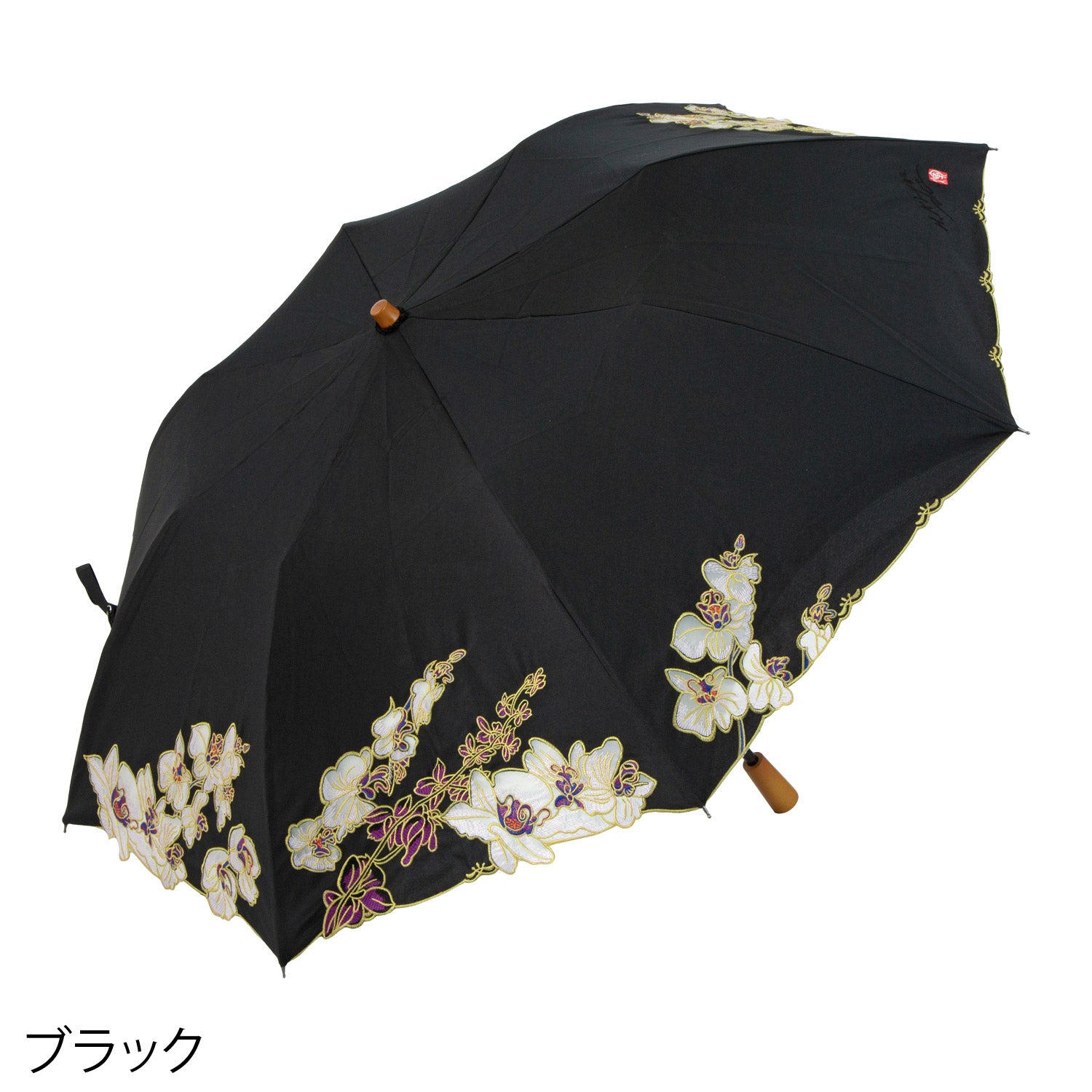 キーヤン 胡蝶蘭オーガンジーカットワーク刺繍 かわず張り 晴雨兼用ショート折日傘