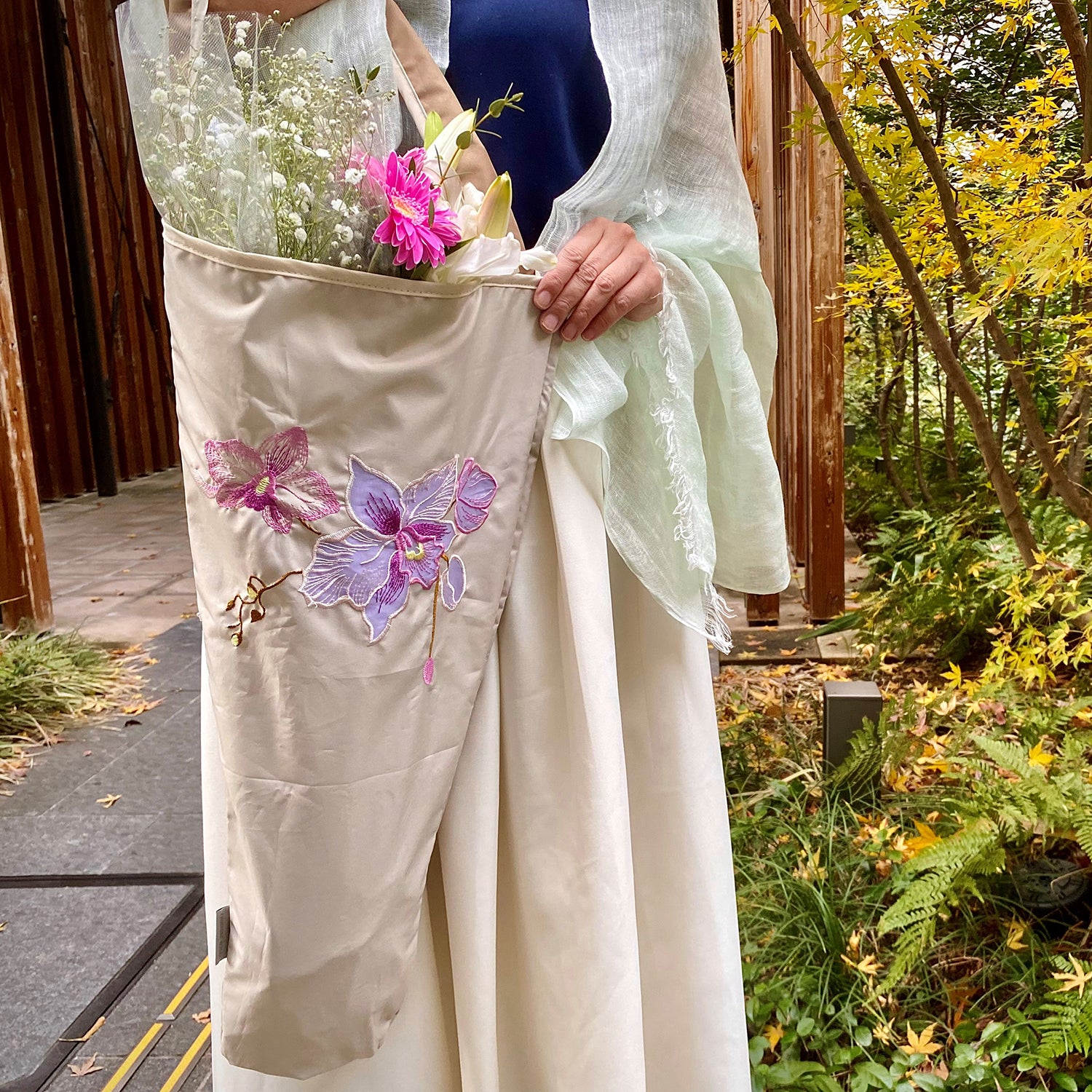 防撥水フラワートートバッグ 蘭花