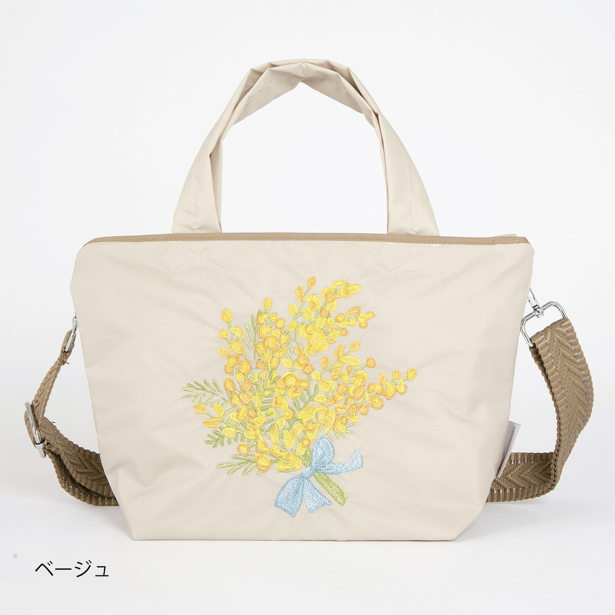 ミモザ刺繍 防水・撥水ショルダートートバッグ