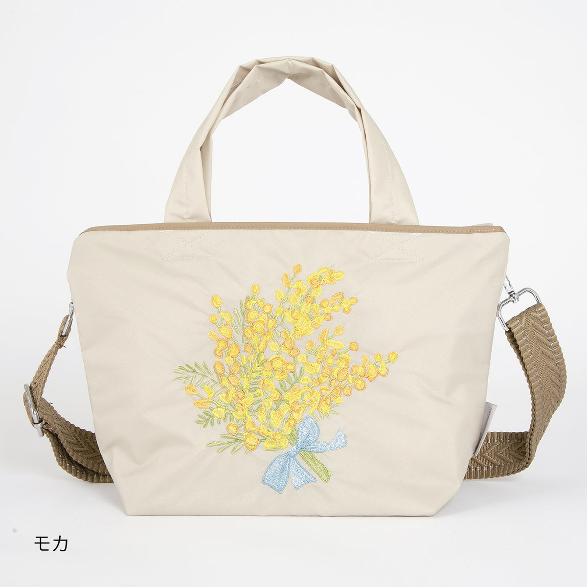 ミモザ刺繍 防水・撥水 2WAYショルダートートバッグ