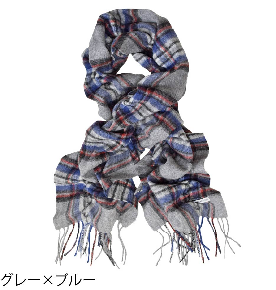 ウール100% チェック柄 シャーリングストール