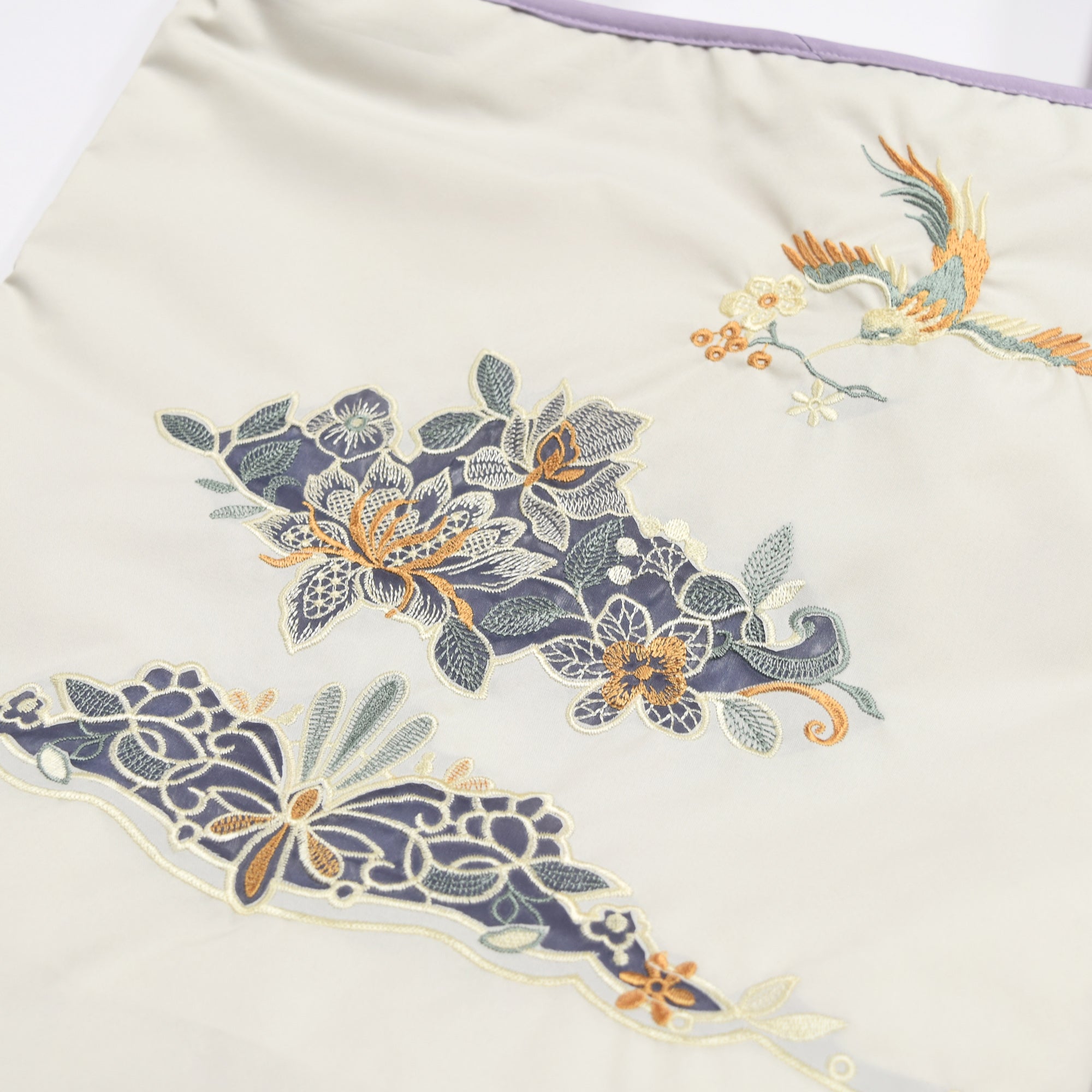 花鳥オーガンジーカットワーク刺繍 防水・撥水トートバッグ