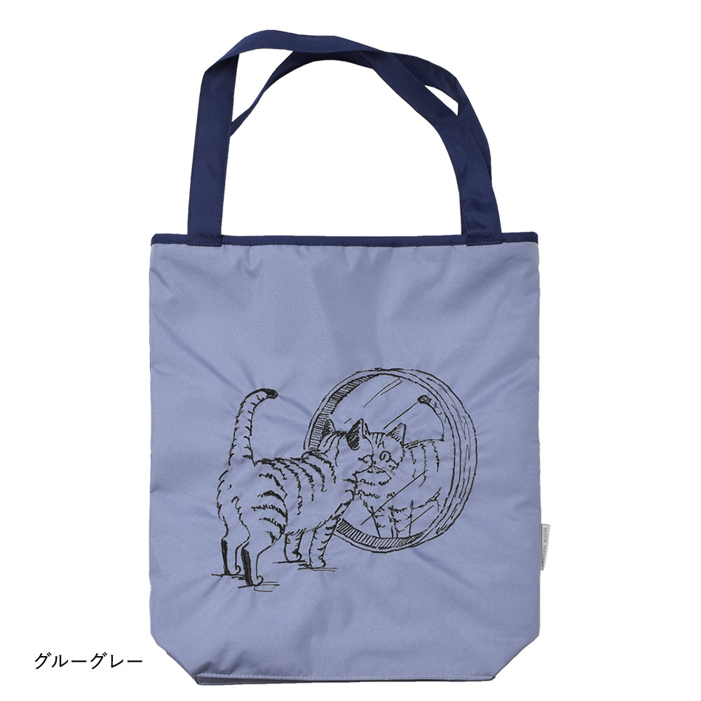 ハラミチヨ「鏡のぞきネコ」刺繍 防水・撥水トートバッグ