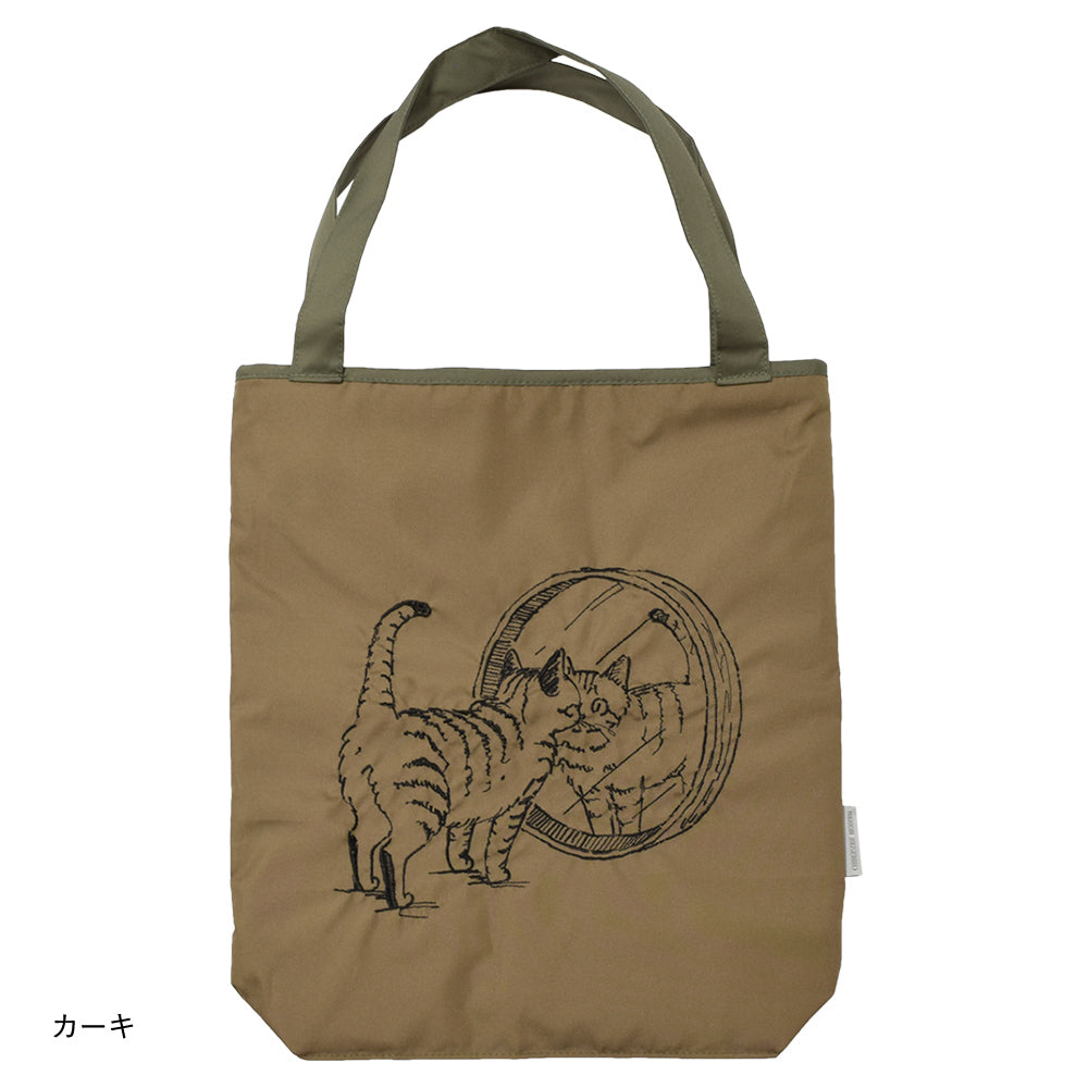 ハラミチヨ「鏡のぞきネコ」刺繍 防水・撥水トートバッグ