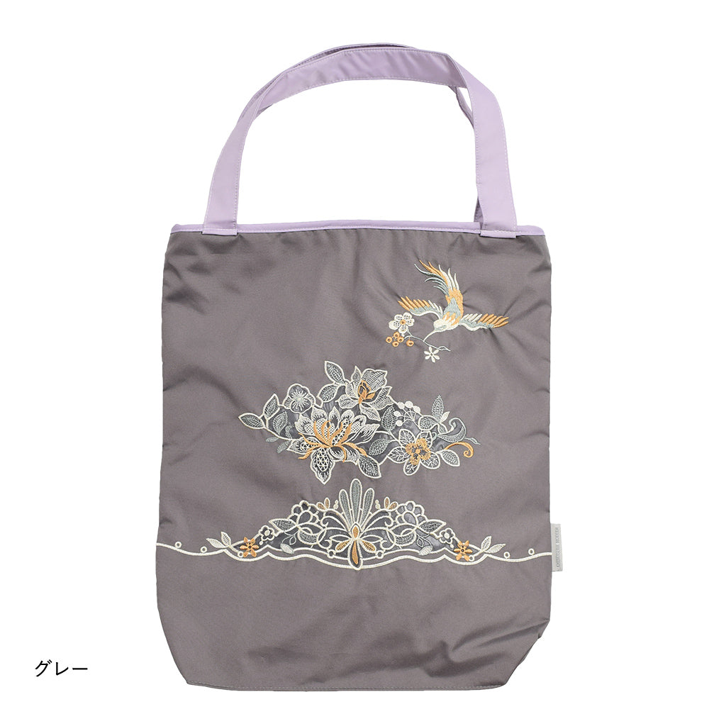 花鳥オーガンジーカットワーク刺繍 防水・撥水トートバッグ