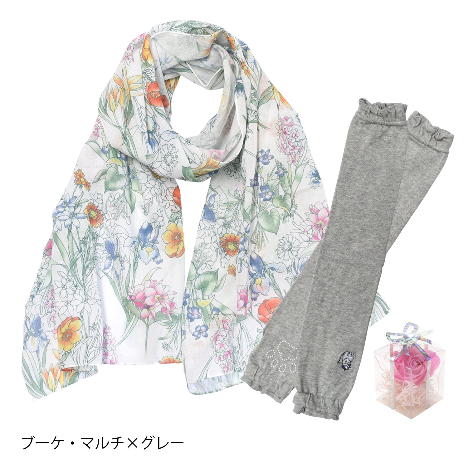 日本製 コットン100％ UVケアストール＆UVカットグローブ＆サボンフラワーセット