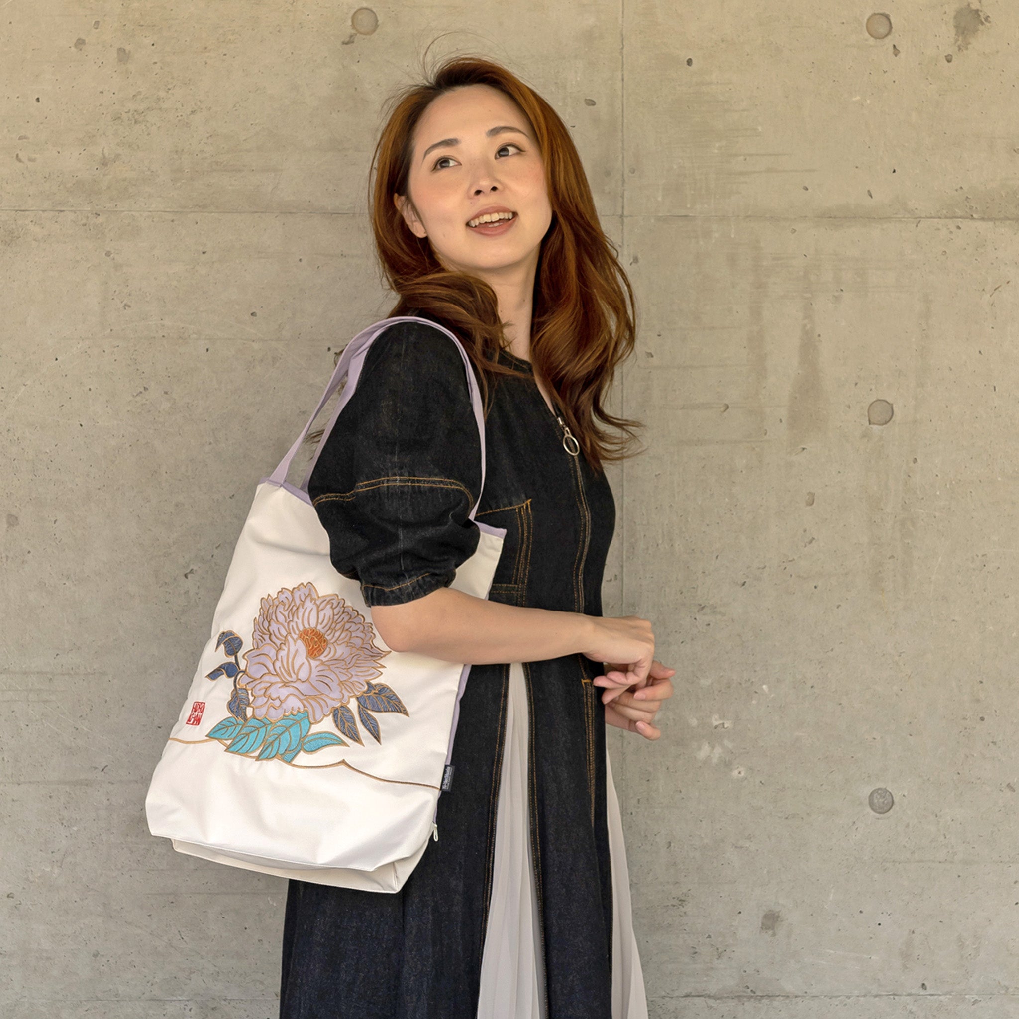 キーヤンカットワーク刺繍 防水・撥水トートバッグ/牡丹