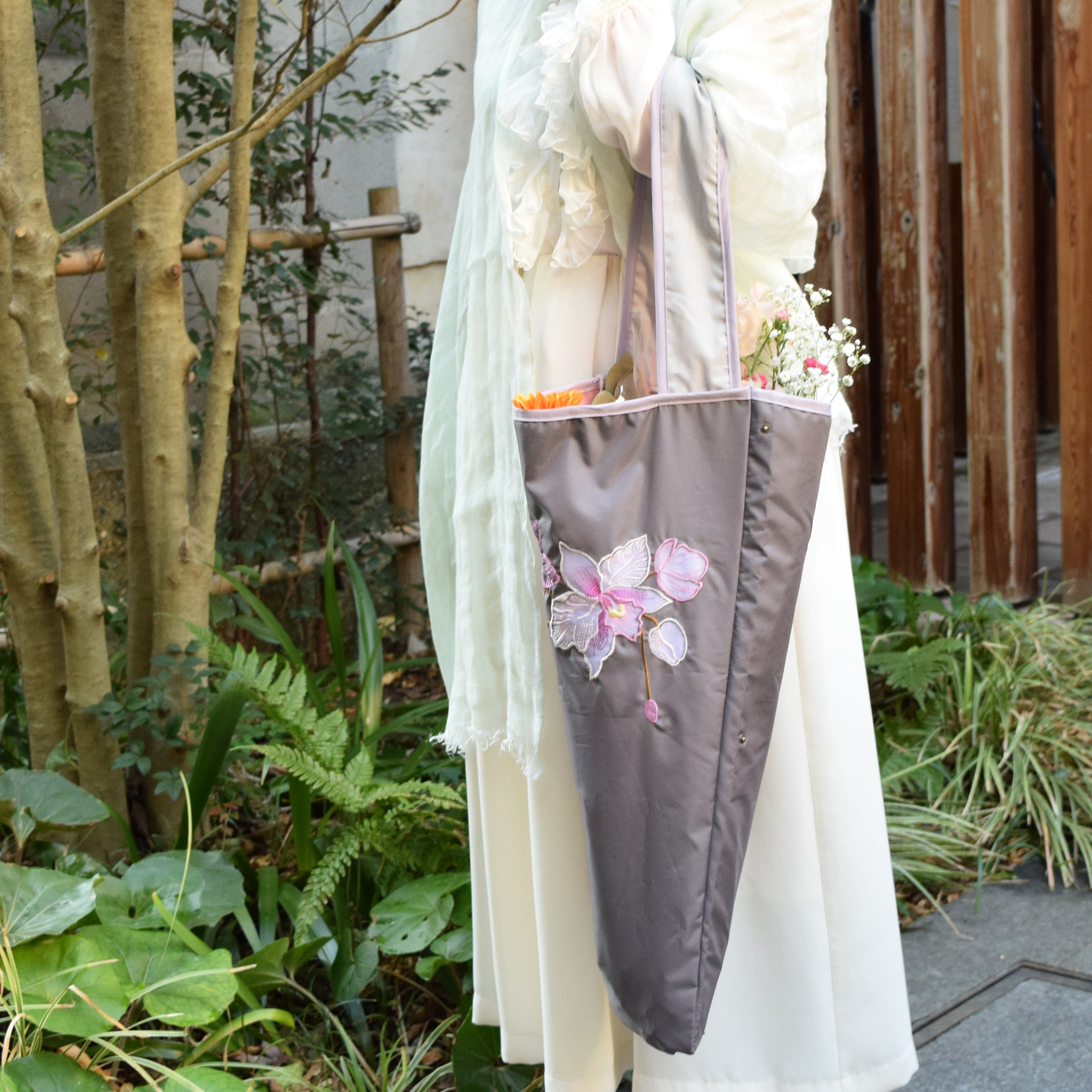 防撥水フラワートートバッグ 蘭花