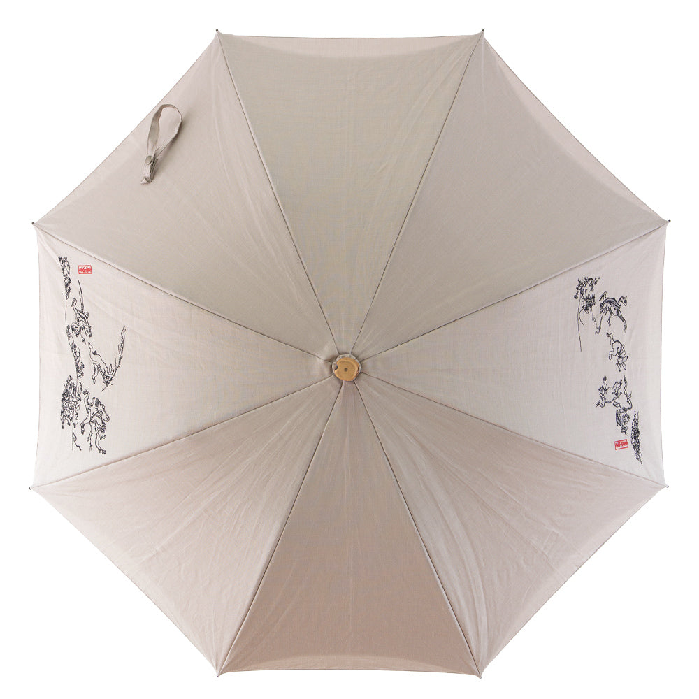 鳥獣戯画  刺繍 かわず張り晴雨兼用ショート長日傘 （日本製）