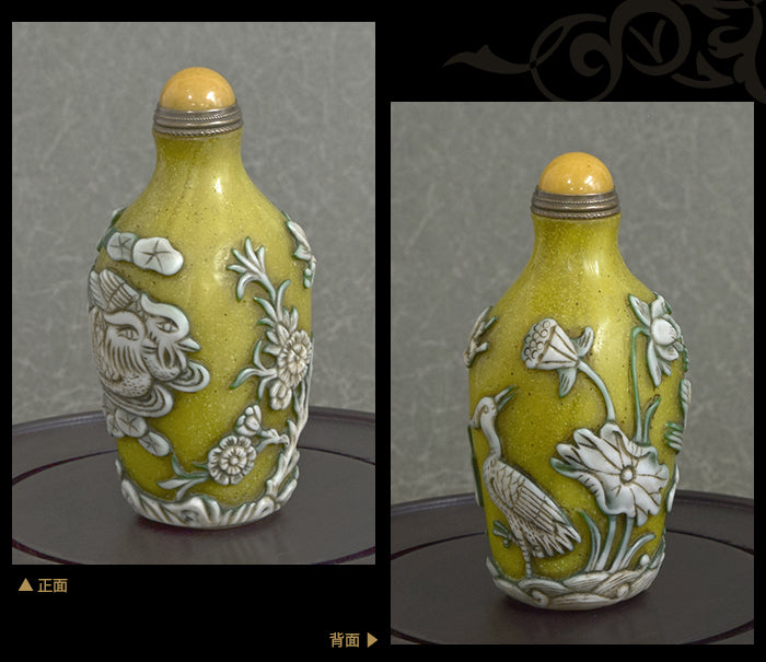 蓮花共に遊ぶ鶴とオシドリ 鼻煙壺211011