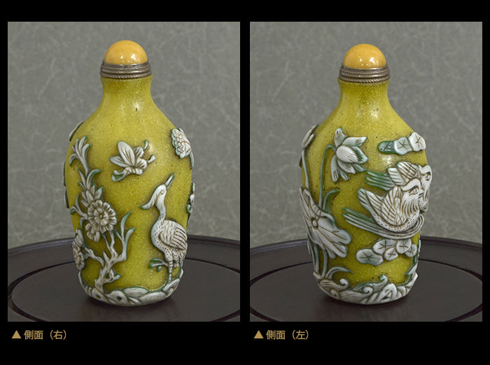 蓮花共に遊ぶ鶴とオシドリ 鼻煙壺211011